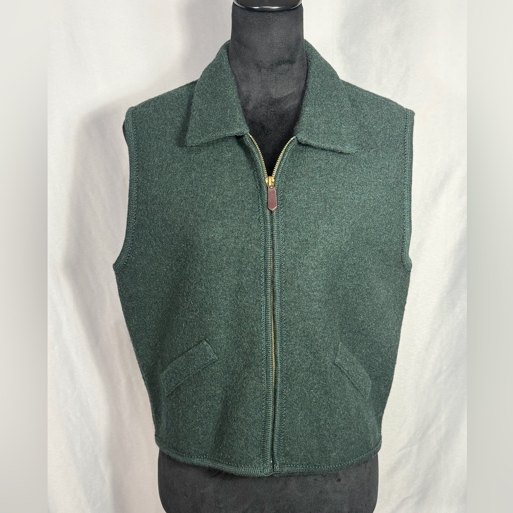 Vtg Limited 100% Wool Full Zip Vest Womens Green Collared Waistcoat Italy Made M